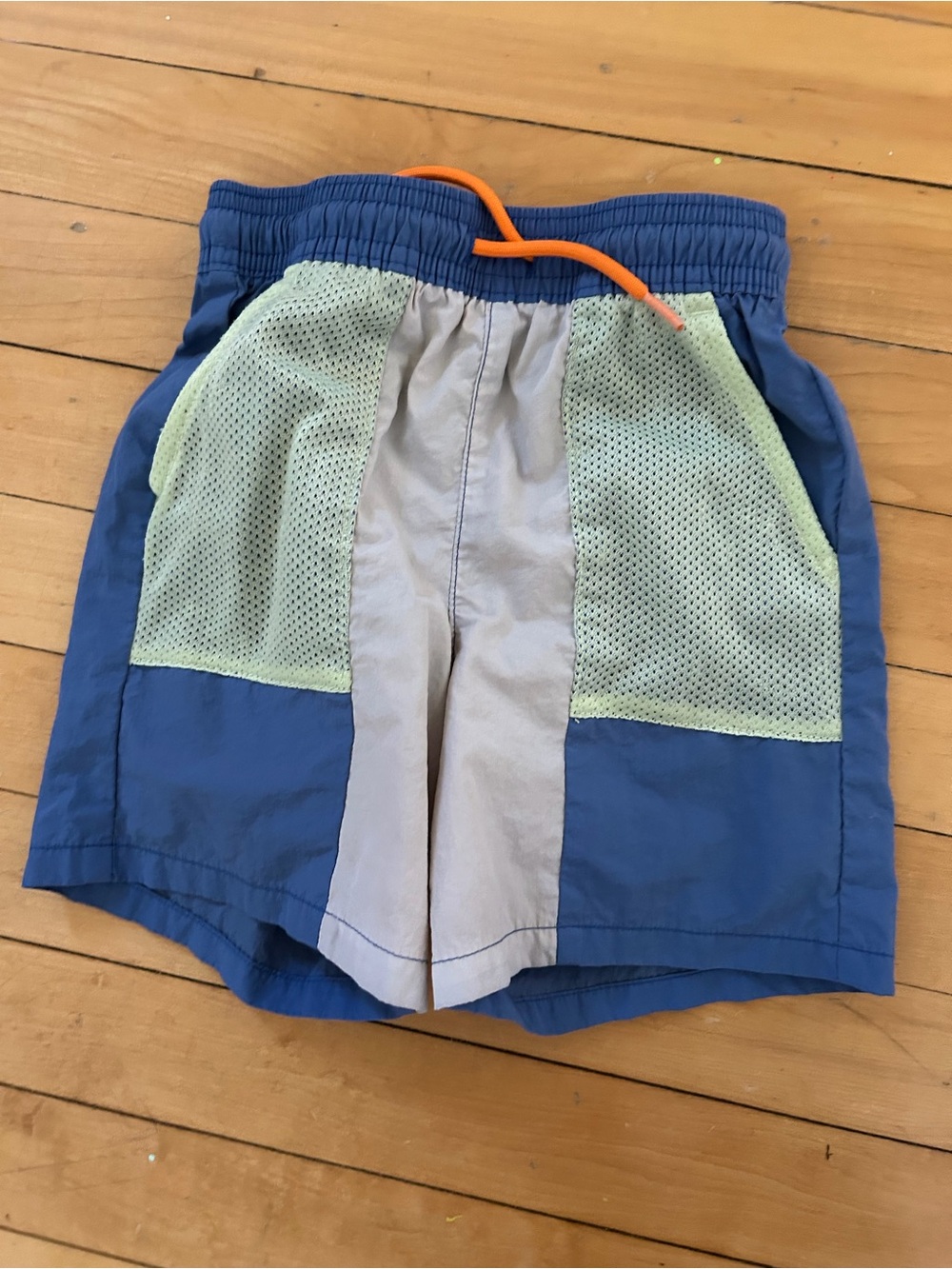 Old Navy Boys' Blue, Gray & Lime Colorblock Active Shorts with Orange Drawcord